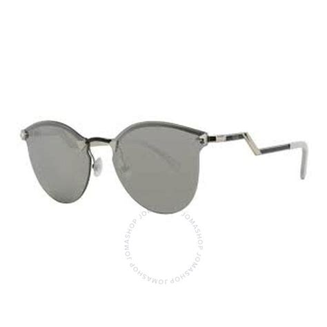 Fendi Iridia Silver Mirror Cat Eye Ladies Sunglasses FE 